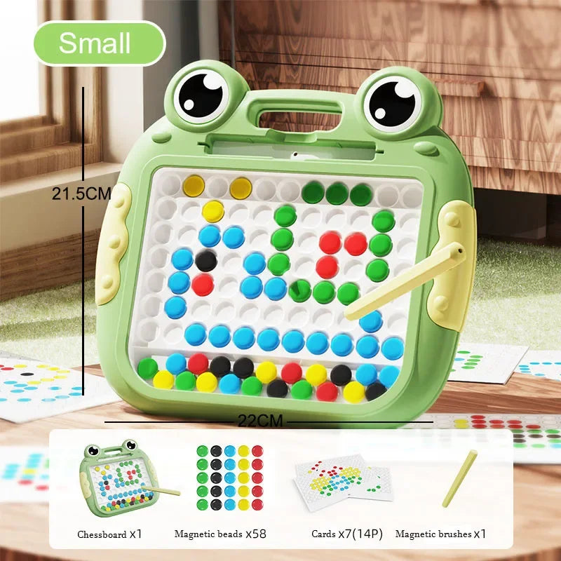 Montessori Kinder, Magnetisches Zeichenbrett, Spielzeug mit Magnetperlen und Stift, Niedliche Frösche, Großes Doodle-Brett für Kinder, Lernspielzeug