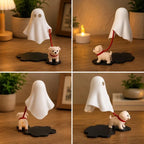 Halloween Geist-Hund-Figur – Süße Tischdeko, Geist mit Welpen | Schreibtisch & Regal