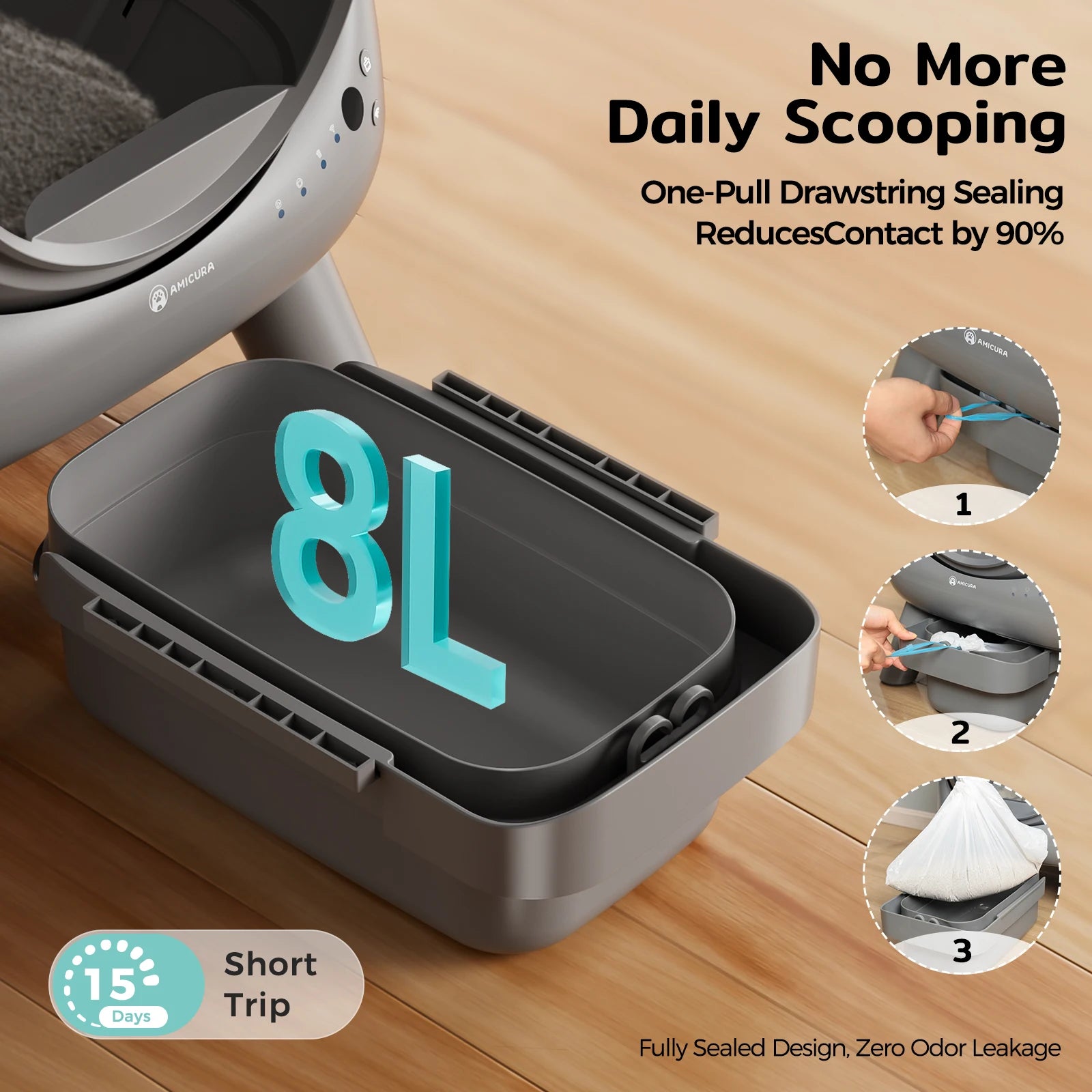Amicura Cura X1 Automatische Katzentoilette, selbstreinigend, mit App-Steuerung, Sicherheitssensor, leicht zu reinigendes elektrisches Katzentoilett