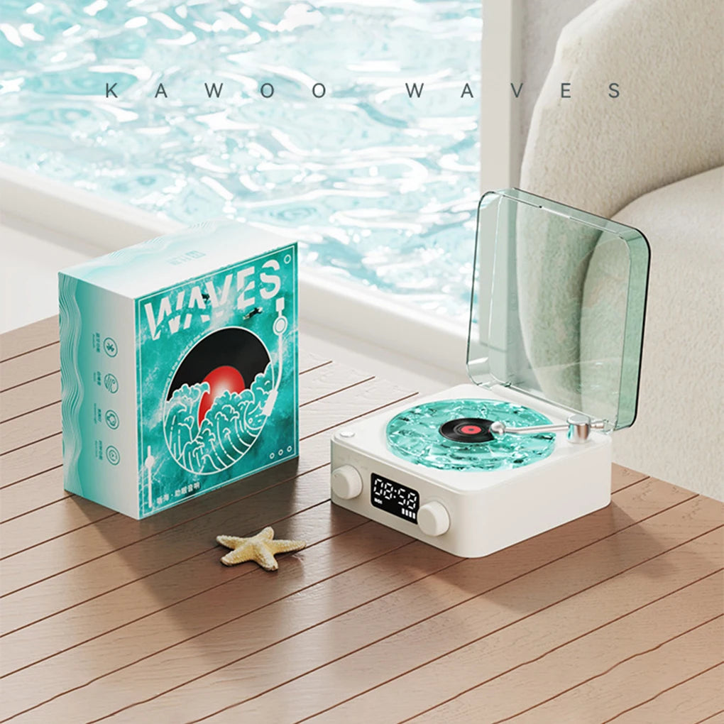 Retro Plattenspieler Lautsprecher mit weißem Rauschen, kabelloser Bluetooth-Schallplattenspieler, Stereo-Sound, RGB-Projektion, Lampeneffekt