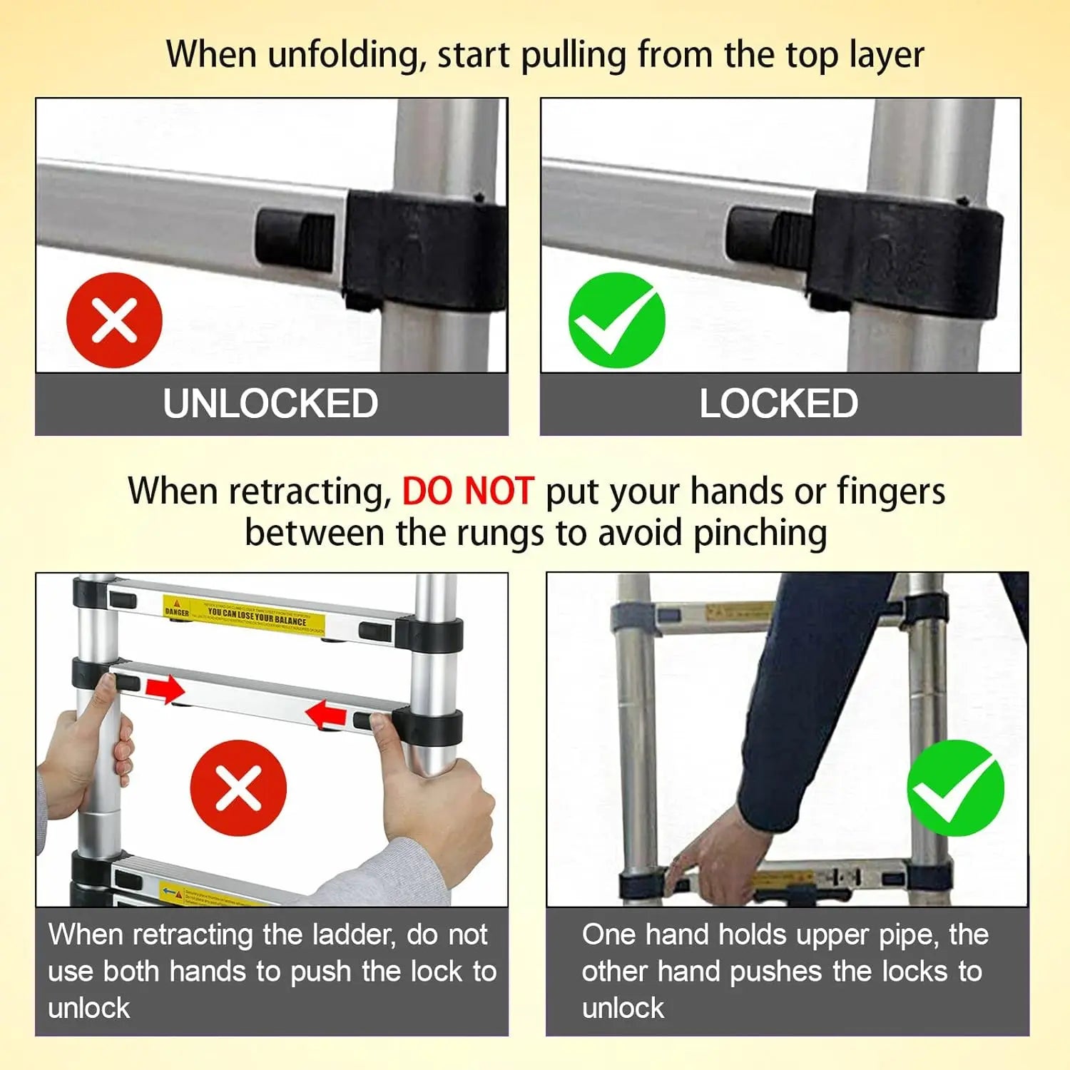 DayPlus Teleskopleiter, Klappleiter aus Edelstahl, tragbar, ausziehbar, Kapazität der Loft-Leiter, maximale Belastung 150 kg/330 lb, EN131