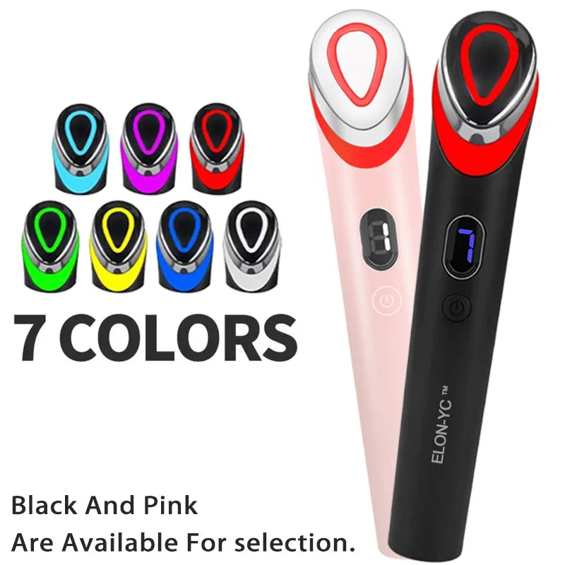 7-in-1 Gesichts-Schönheitsgerät – 7 Lichttherapie-Modi, Vibrationsmassage, USB-C | CE | Anti-Aging & Hautpflege | Rosa & Schwarz