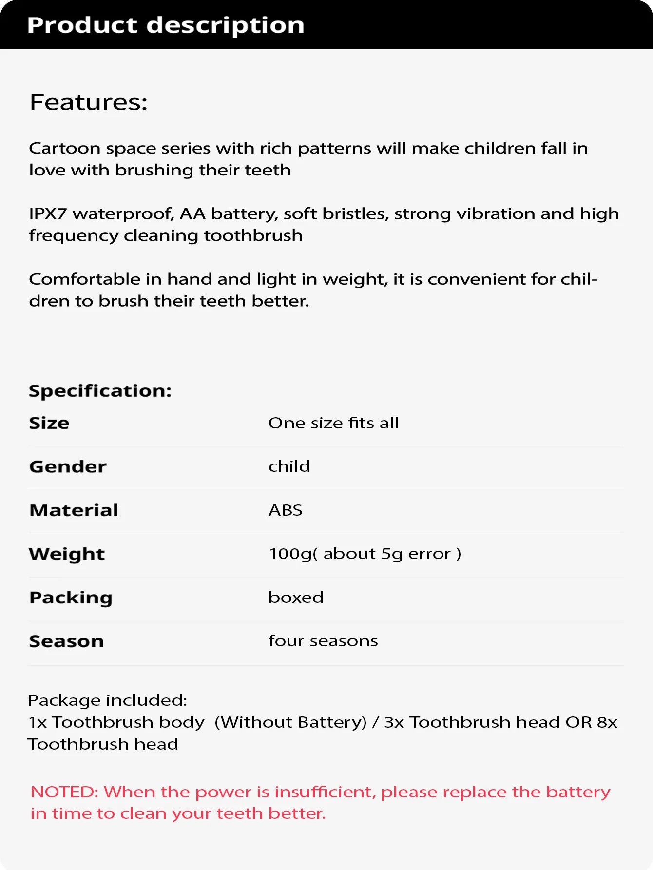 Kinder-Reinigungs bürste für weiches Haar (Batterie nicht einges ch lossen)