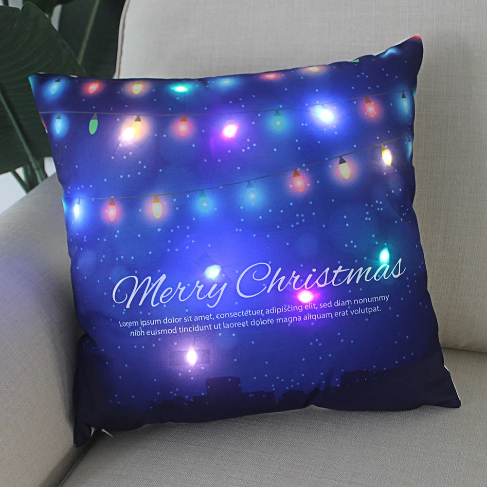 Neues leuchtendes Weihnachtslichtkissen, LED-Kissenbezug, superweiches Polyester, Heimdekoration, 45 cm