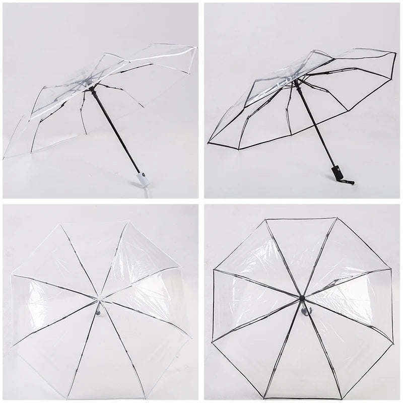 1pc automatische transparente Falt schirm leicht zu tragen wind dichten Regenschirm Frauen Mode langlebig Outdoor Anti Wind Regenschutz