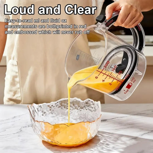 4-IN-1-Messbecher, verstellbarer multifunktionaler Messbecher mit Schaber-Stil, Dichtungsbasis, Küchenwürfelbecher, Werkzeuge zum Kochen