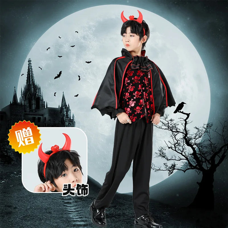 Halloween Kostüm Mädchen – Vampir-Teufel-Prinzessin, Schwarz-Rotes Tüllkleid mit Zubehör