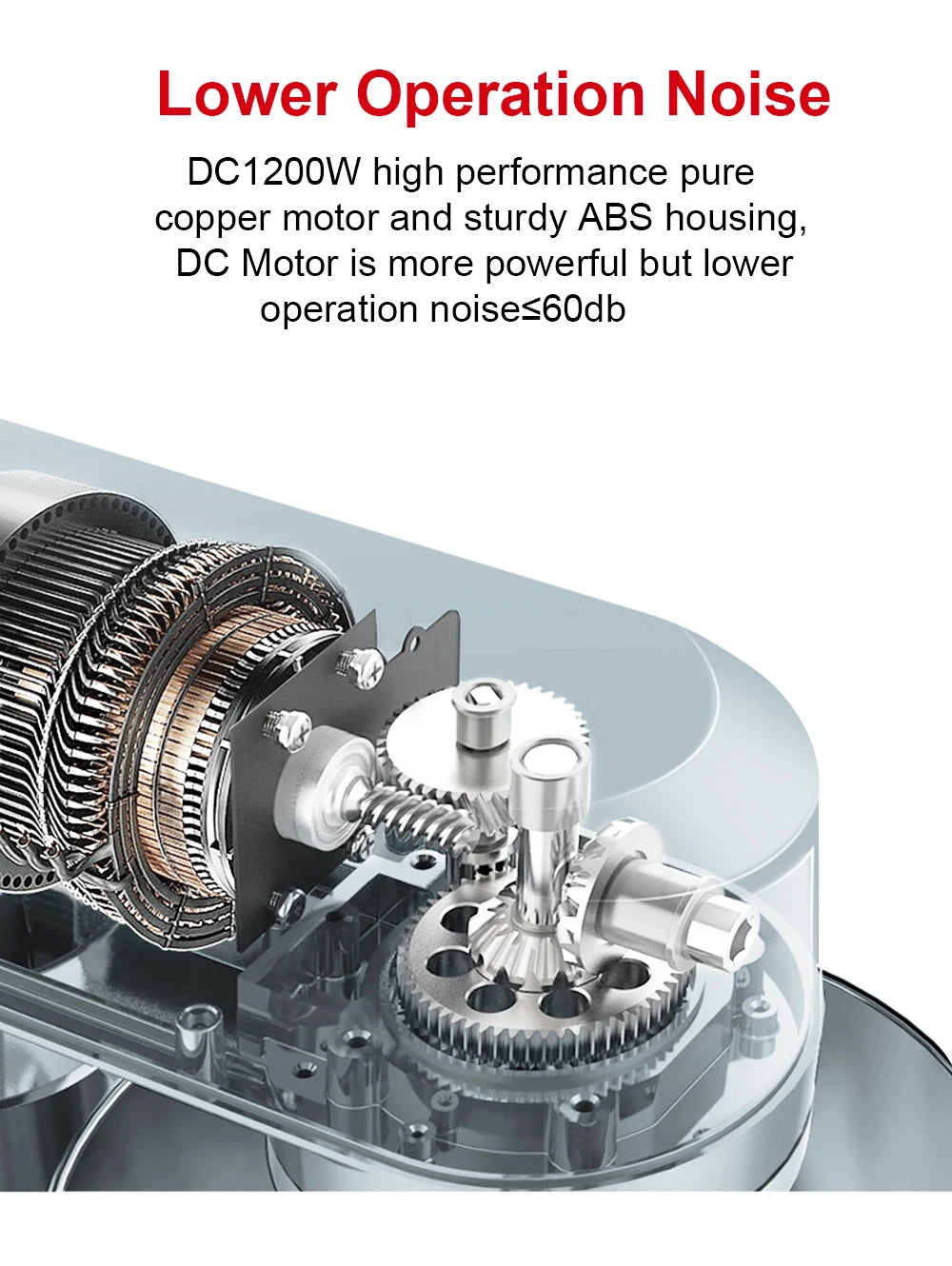 BioloMix Küchen-Lebensmittel-Standmixer, Mixer, leiser Motor, Sahne-Ei-Schneebesen, Peitsche, Teigkneter, 6 Geschwindigkeiten, 1200 W, 6 l, DC