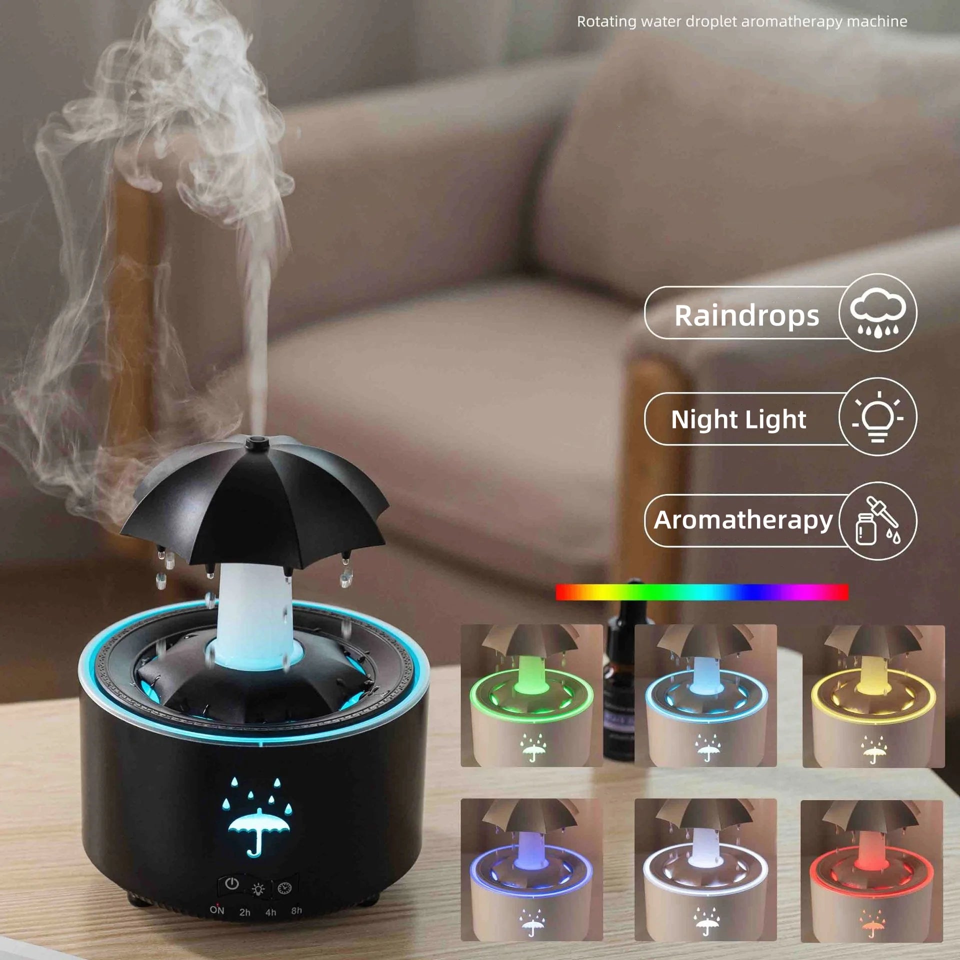 Humidificateur d'air créatif en forme de goutte d'eau avec lumière colorée et diffuseur d'huiles essentielles et d'arômes en forme de goutte d'eau. Humidificateur d'aromathérapie.