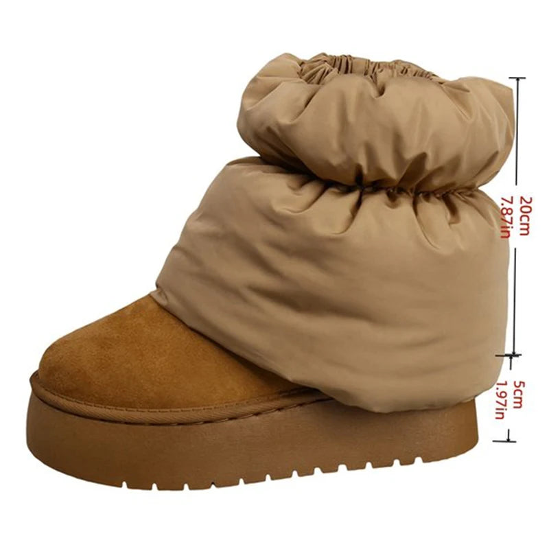 Weiche lange Plüsch-warme Schneestiefel für Damen, Winter 2022, dicke Sohle, kältebeständig, Daunensockenstiefel, rutschfeste, lässige Baumwollschuhe für Damen