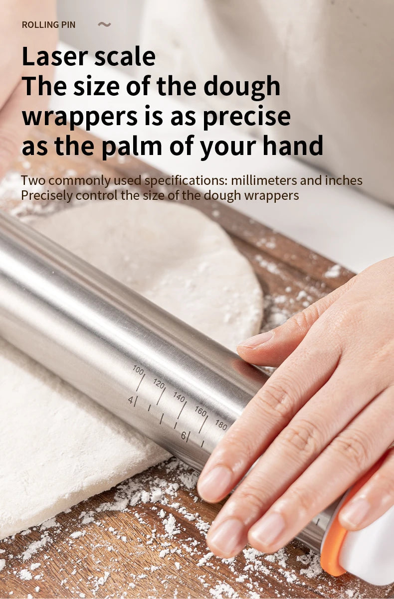 13,78 Zoll verstellbarer Nudelholz aus Edelstahl mit 4 abnehmbaren Ringen, Teigroller für Pizza-Keks-Backwerkzeuge