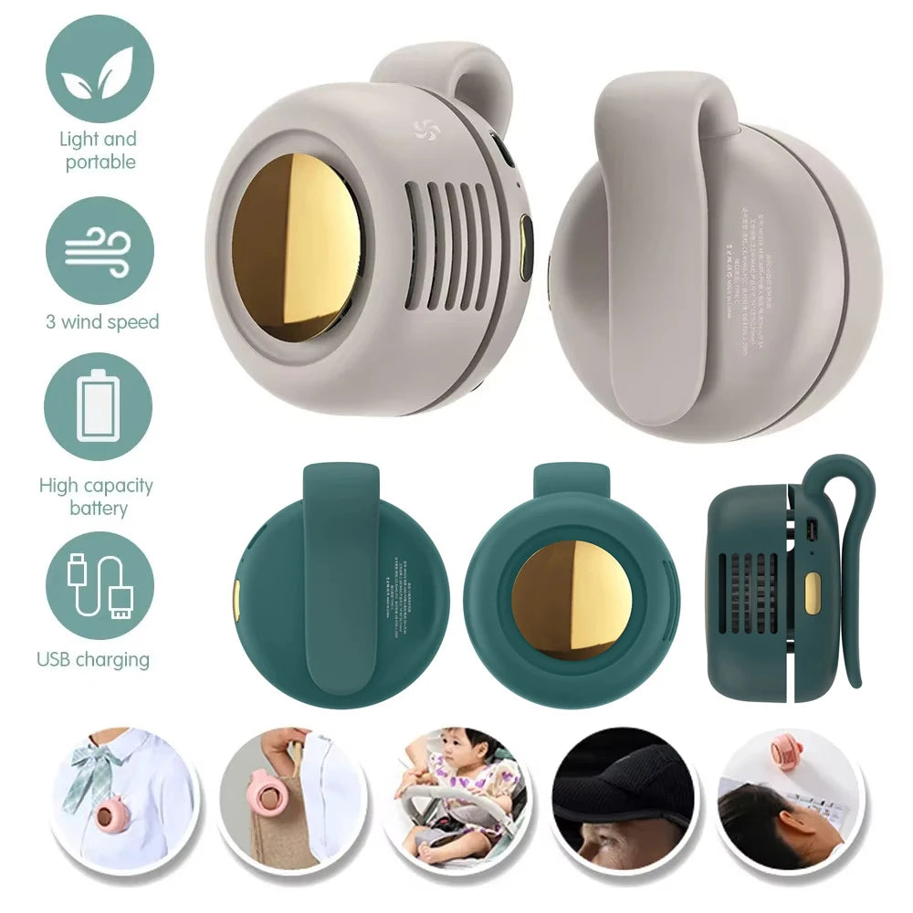 Mini ventilateur portable rechargeable sans pales, ventilateur de taille à clip, adapté à la ventilation extérieure, petit ventilateur de bureau