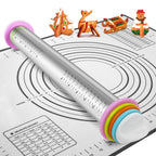 Verstellbarer Nudelholz aus Edelstahl mit 4 dicken abnehmbaren Ringen. Vielseitige Teigroller zum Backen von Pizza-Backgeschirr-Werkzeugen