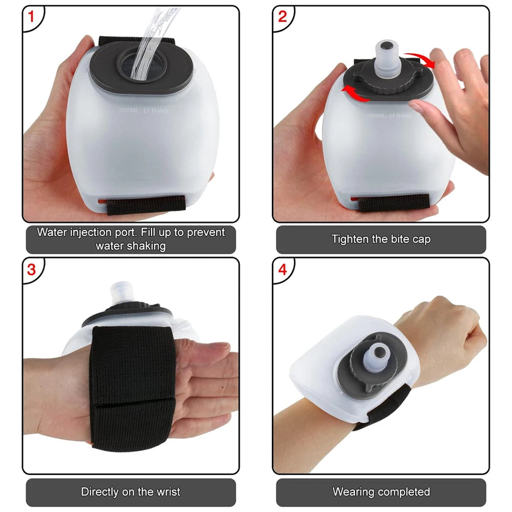 200 ml freihändige Silikon-Sportwasserflasche, tragbar am Handgelenk zum Laufen, Radfahren, Klettern – Outdoor-Aktivitäten