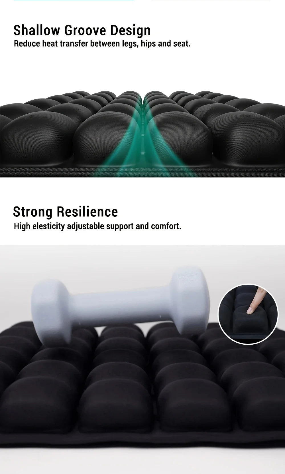 Airbag-Reisekissen, leichtes, atmungsaktives Reisesitzkissen, hoher Rückpralldruck, tragbares 3D-Luftzellen-Sitzkissen-Dekor