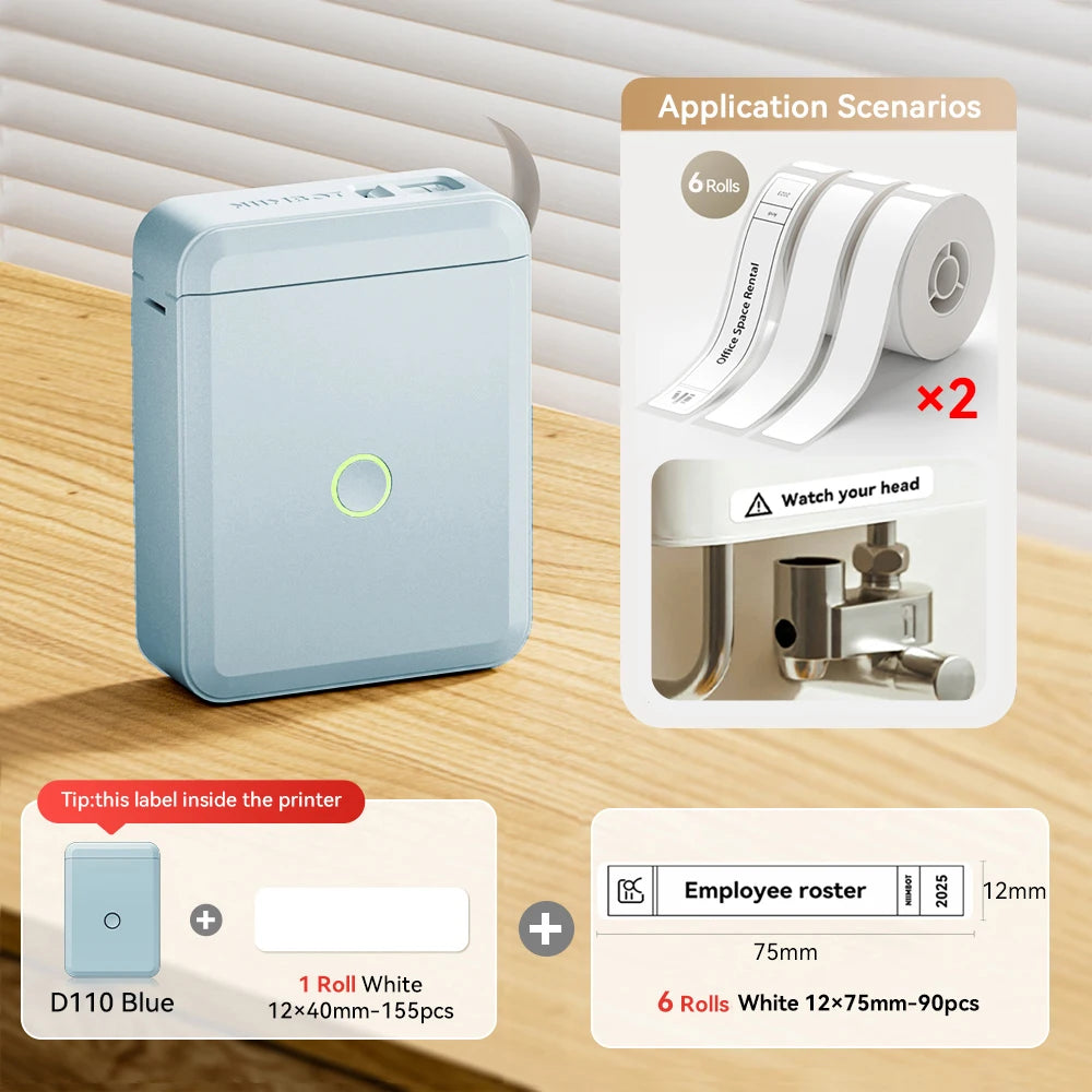 Niimbot D110 Mini Thermo-Etikettendrucker – Bluetooth, Tintenfrei, 203dpi, USB-C | iOS & Android | CE/FCC/RoHS | 3 Farben
