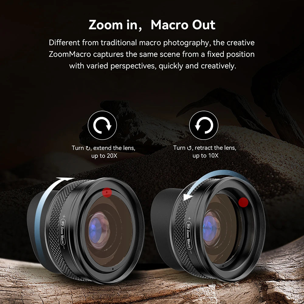 APEXEL 10-20x Zoom-Makroobjektiv-Set, Makrofotografie mit Smartphone und Universalclip für iPhone, Samsung, Xiaomi und die meisten anderen Smartphones