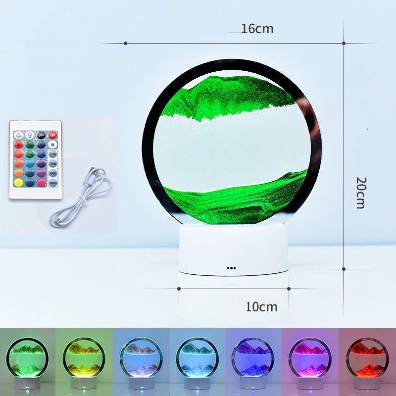 LED-RGB-Sandlandschaftslampe, 3D-Nachtlicht mit beweglichem Sandkunstrahmen und 16-Farben-Sanduhrlicht, 3D-Tiefsee-Display mit Fernbedienung