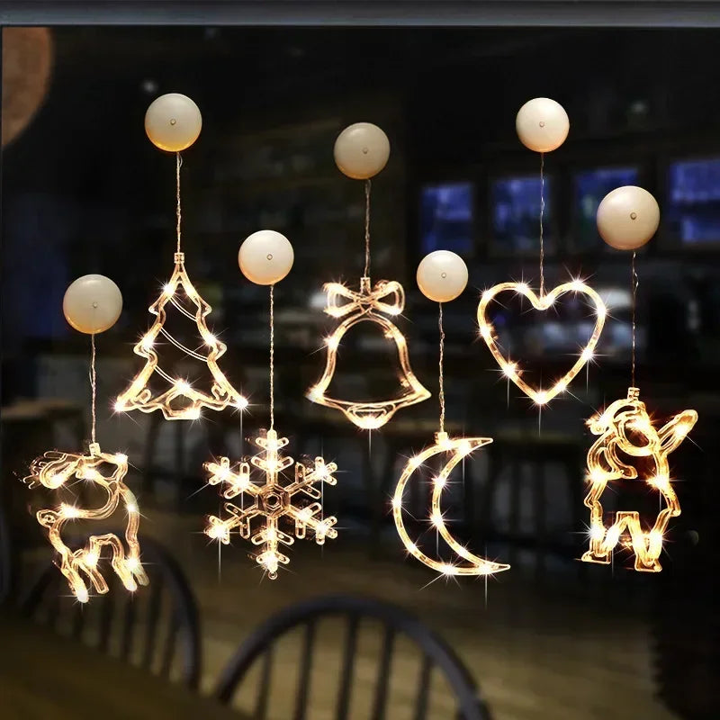 LED-Licht Schneeflocke Weihnachtsmann Fenster Ornamente Dekoration für Zuhause Weihnachten Navidad Neujahr Weihnachten Dekor Fee Lampe Lichterketten