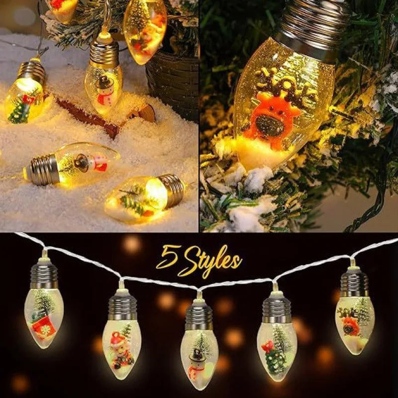 10/20 LED Weihnachten Schneeball Klare Glühbirne Lichterketten Mit Weihnachten Santa Claus Schneemann Baum Geschenke Mix Batterie Betrieben Licht