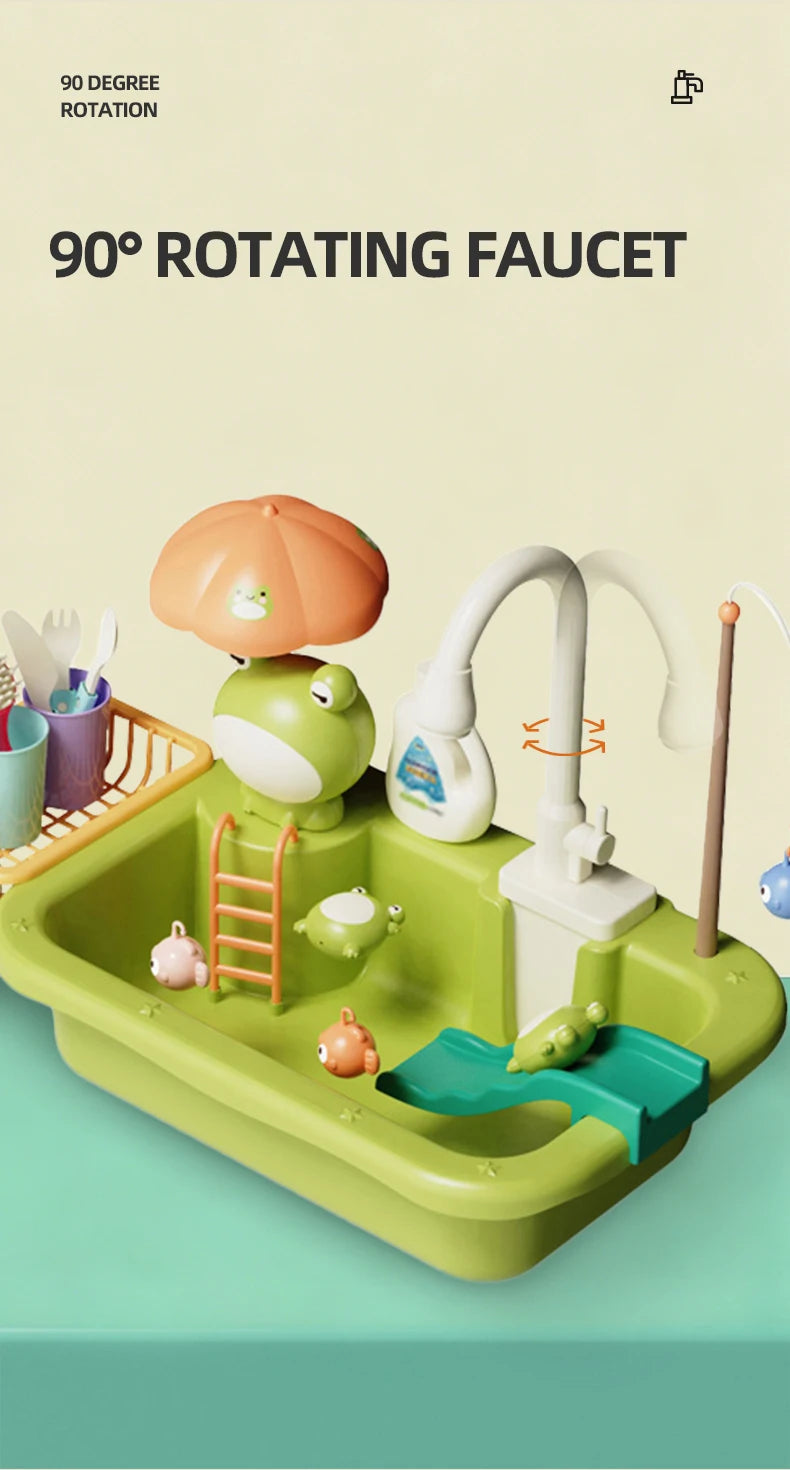 CONUSEA Kinder-Küchen-Spielset – Spülbecken mit elektrischem Wasserhahn, Zubehör, CE, ab 3 J.
