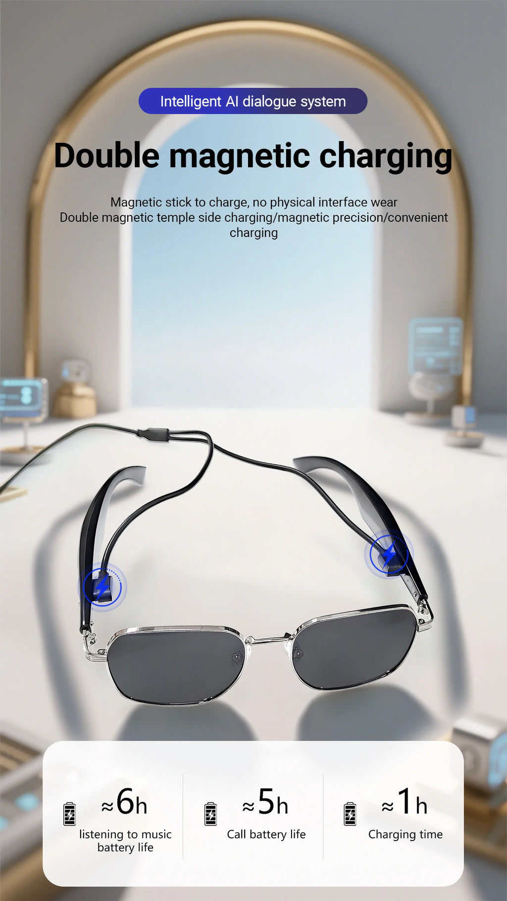 GY200 Smart Glasses 100+ Online-Sprache AI Automatische Dialogübersetzung Bluetooth-Brille mit Lautsprecher Sport UV-Schutz