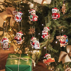 2D Flache 12 Stück Weihnachts-Holzanhänger Kreative süße Katze Mottoparty-Dekorationen Weihnachtsbaum-Anhänger Festliche Lieferungen