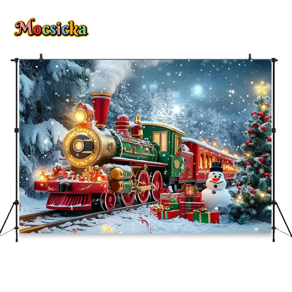 Weihnachten bunte Zug Hintergrund Fotografie Silvester Schneemann Weihnachtsbaum Geschenk Hintergrund Stand Kinder Winter Geburtstag Foto