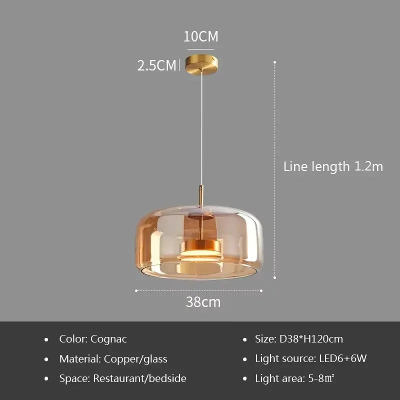 Moderne LED-Pendelleuchte aus Glas, rauchgrau, bernsteinfarben, 15/26/38 cm, Esstisch, Hotellobby, Schlafzimmer, Innenlampe, Heimleuchte, Dekoration