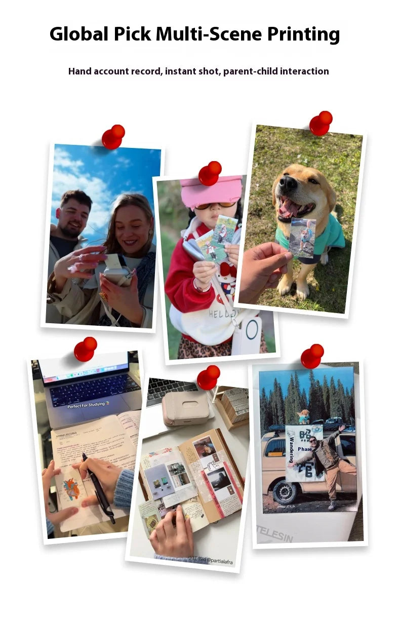 TELESIN LIENE Mini-Fotodrucker Zink, tintenfrei, 300 dpi, kabellos, Bluetooth, tragbarer Foto-Waschautomat mit APP für selbstgemachte Bilder und Geschenke
