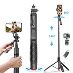 LISCN L16TT Selfie Stick Stativ – 1,8m ausfahrbar, Bluetooth, 360° drehbar | Faltbares Stativ