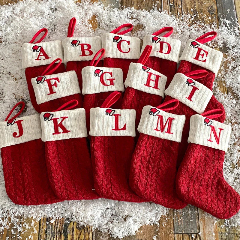 Weihnachtsstrumpf Stricken Schneeflocke Buchstaben Socken Weihnachtsdekoration für Zuhause Weihnachten Alphabet Stricksocke Neujahrsgeschenk