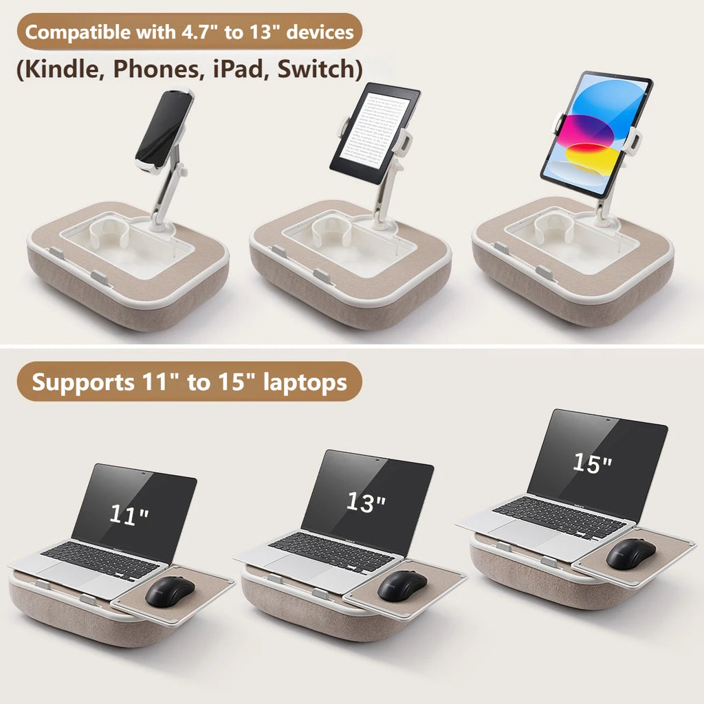 Oatsbasf Kissenständer mit Stauraum 360° °   Drehbarer Clip-Ständer für 4,7–13 Zoll große Telefon-Tablets, Kindle 15 Zoll Laptop-Kissen, Schoßschreibtisch