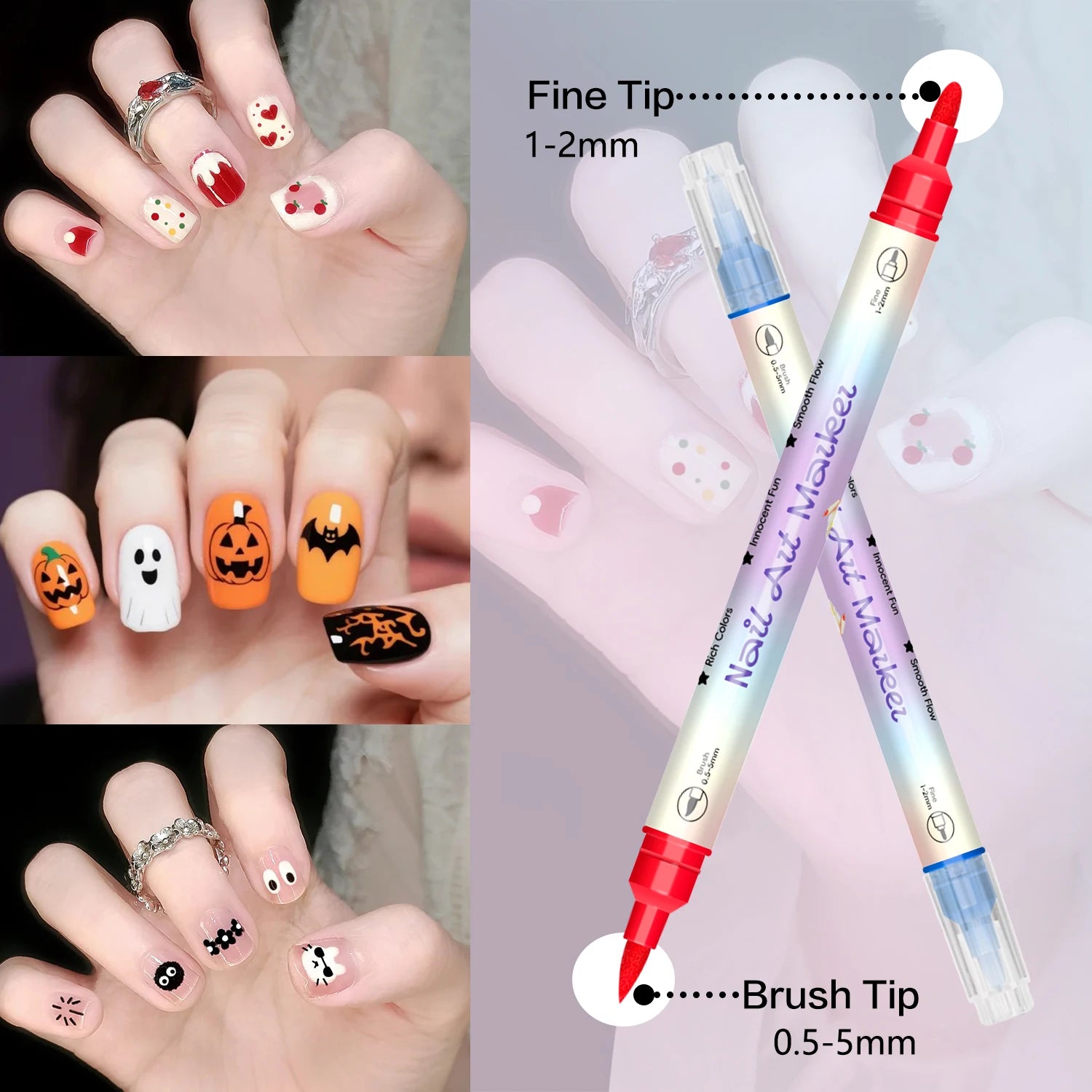 Flysea 3D Nail Art Pens – Doppelkopf, Acryl, schnelltrocknend, 12 oder 24 Farben