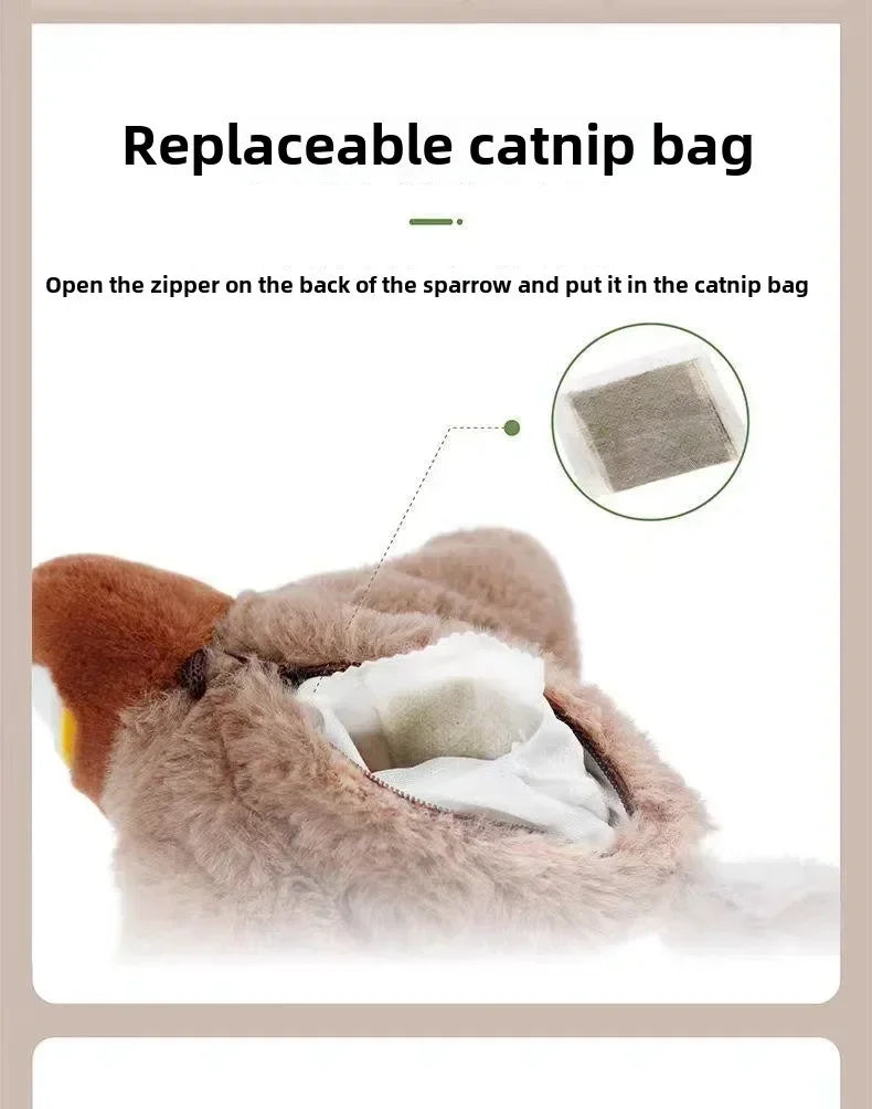 Interaktives Katzenspielzeug, wiederaufladbarer zwitschender Flattervogel mit Katzenminze für Hauskatzen, berührungsaktiviertes Plüschspielzeug für Katzen