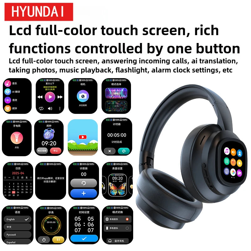 HYUNDAI X1PRO Bluetooth 6.0 Kopfhörer – KI-Übersetzung 100+ Sprachen | Touch-Control LED-Display