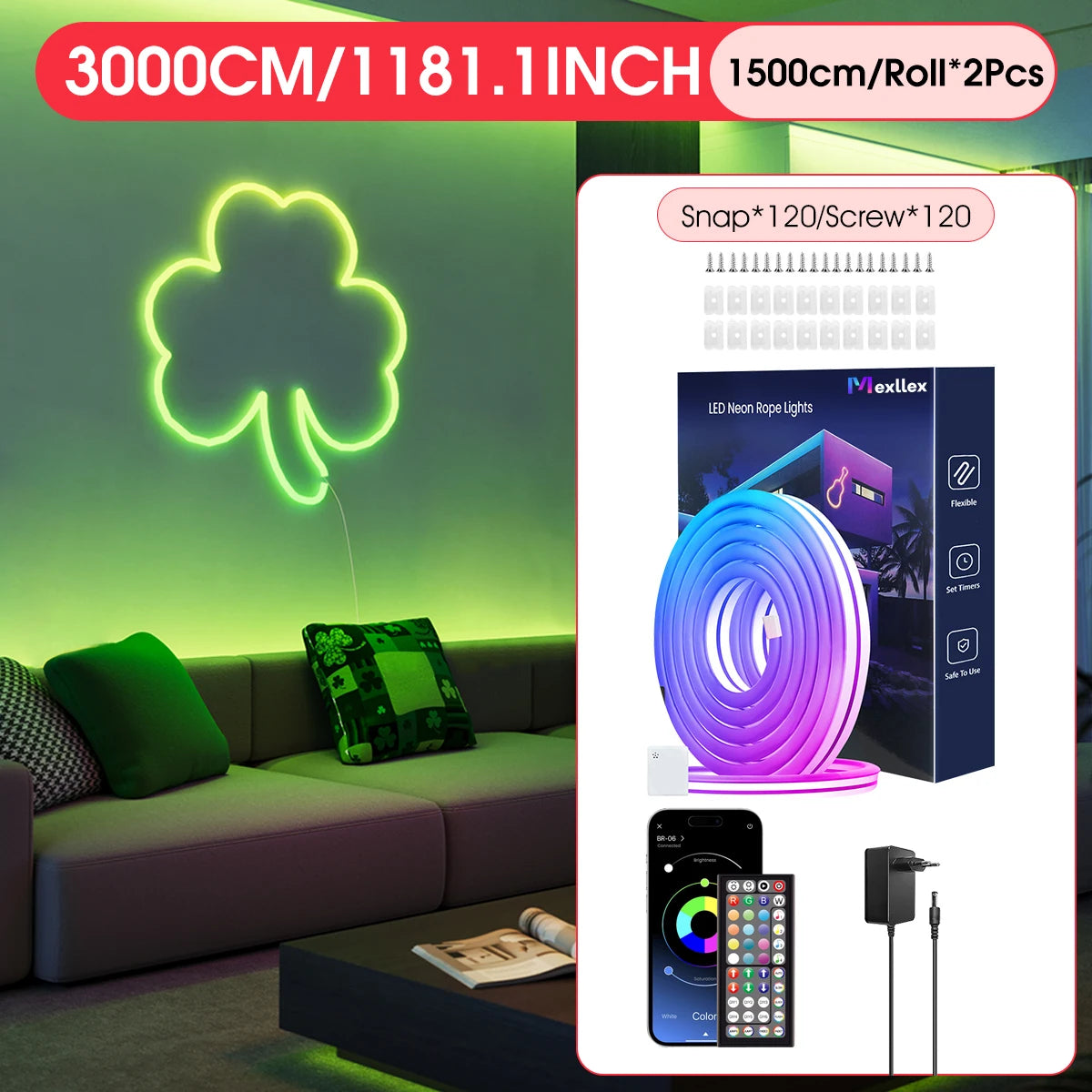 30 m/20 m flexible LED-Neon-Lichterkette mit App/Fernbedienung, IP65-RGB-Lichterkette für den Außenbereich, Musiksynchronisierung für Räume, Pool, Garten