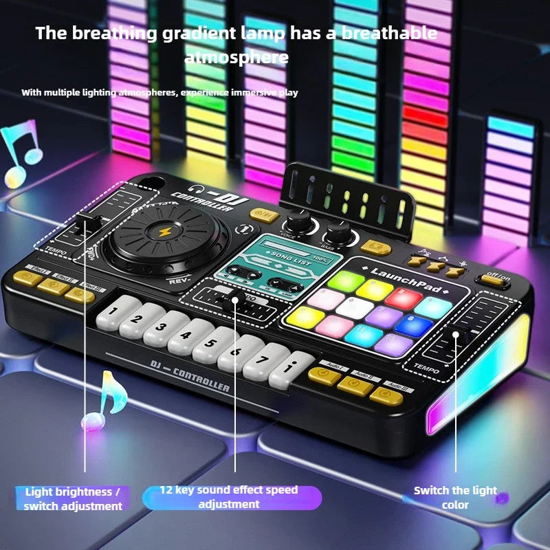 CONUSEA Kinder DJ-Mixer Controller – Bluetooth, Mikrofon, LED-Beleuchtung, Lernspielzeug | CE-Zertifiziert