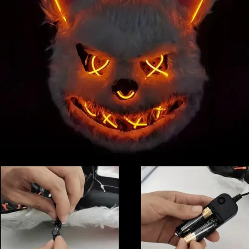 LED-Tiermaske Halloween – Leuchtende Hasen- & Bärmaske für Karneval & Cosplay