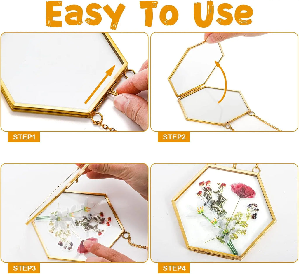 Doppelter Glas-Bilderrahmen, handgefertigt, gepresster Blumenrahmen, Wandbehang, Bilderrahmen für getrocknete Blumen, Heimwand mit Kette – nur Rahmen