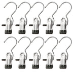 Edelstahl-Wäscheklammern mit Haken (10 Stück) – Kleidungsclips für Kleiderbügel & Schrank