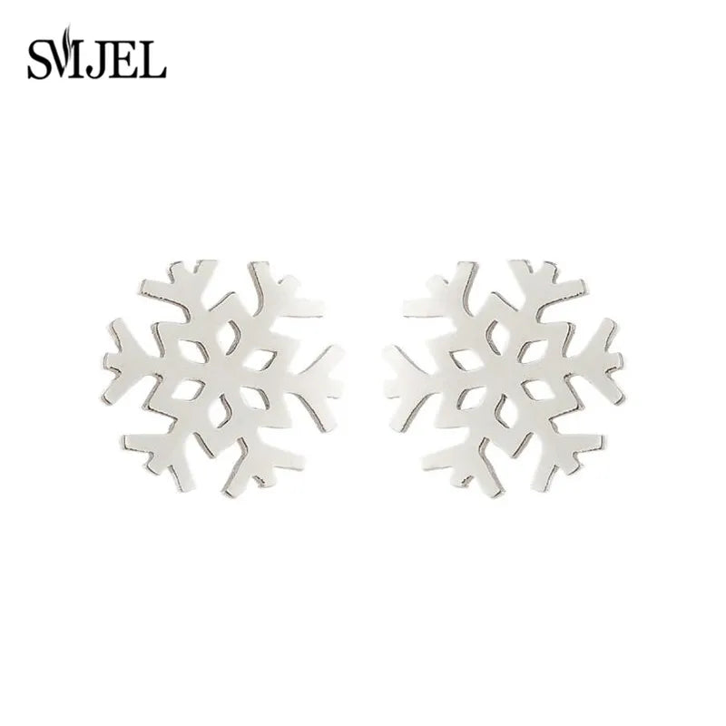 SMJEL Niedliche Tier-Hirsch-Ohrstecker, kleine Lebkuchenmann-Schneeflocken-Ohrringe für Mädchen, Edelstahl, Weihnachtsschmuck, Brincos