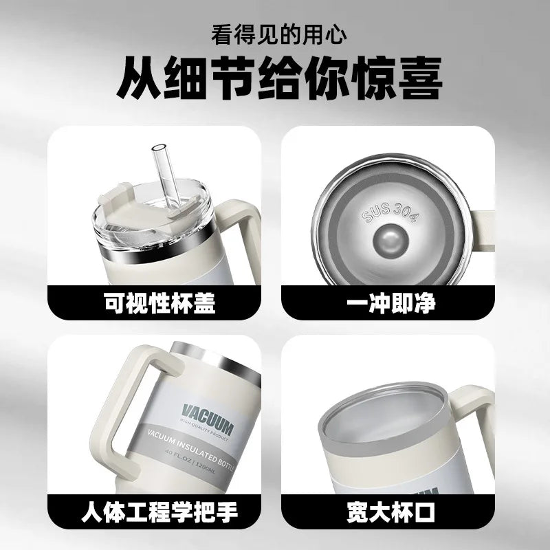 40-Unzen-Autobecher, isolierter Strohbecher aus Edelstahl 304, Eisbecher, Auto-Wasserbecher