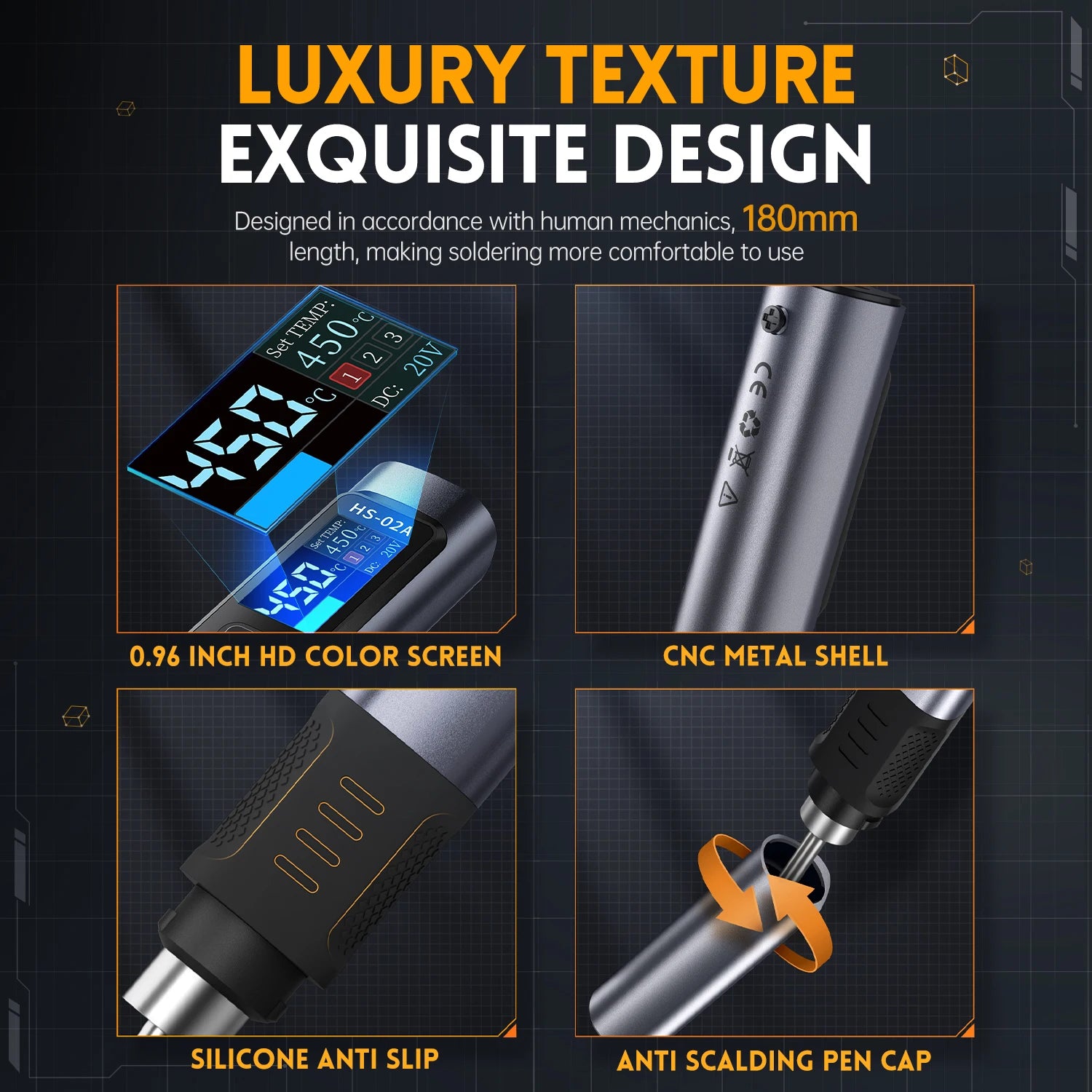 FNIRSI HS-02 Tragbares Wärme-Werkzeugkastenset, 100 W Leistung, einstellbare Temperatur, schnelle Erwärmung, Reparaturausrüstung, 100–450 ℃   für DIY-Reparatur