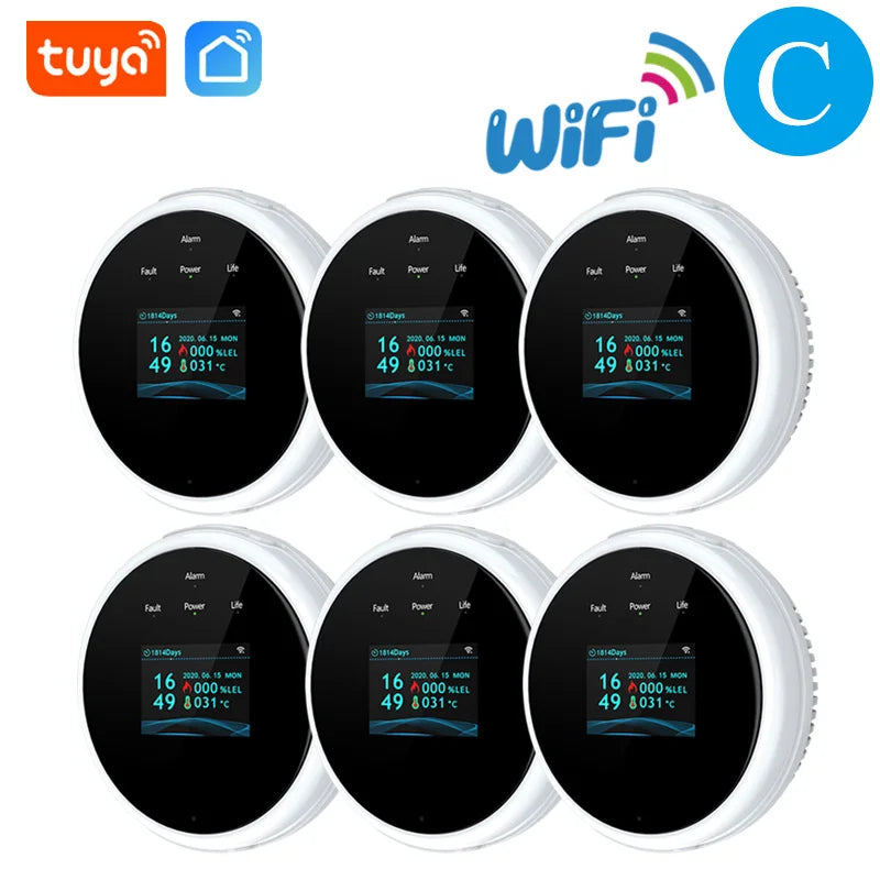 Tuya WiFi gas detector for home LPG natural gas leak alarm LED display, leak sensor, smart life app control