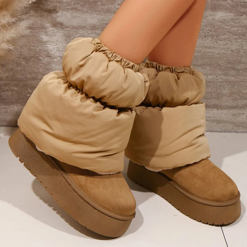 Weiche lange Plüsch-warme Schneestiefel für Damen, Winter 2022, dicke Sohle, kältebeständig, Daunensockenstiefel, rutschfeste, lässige Baumwollschuhe für Damen