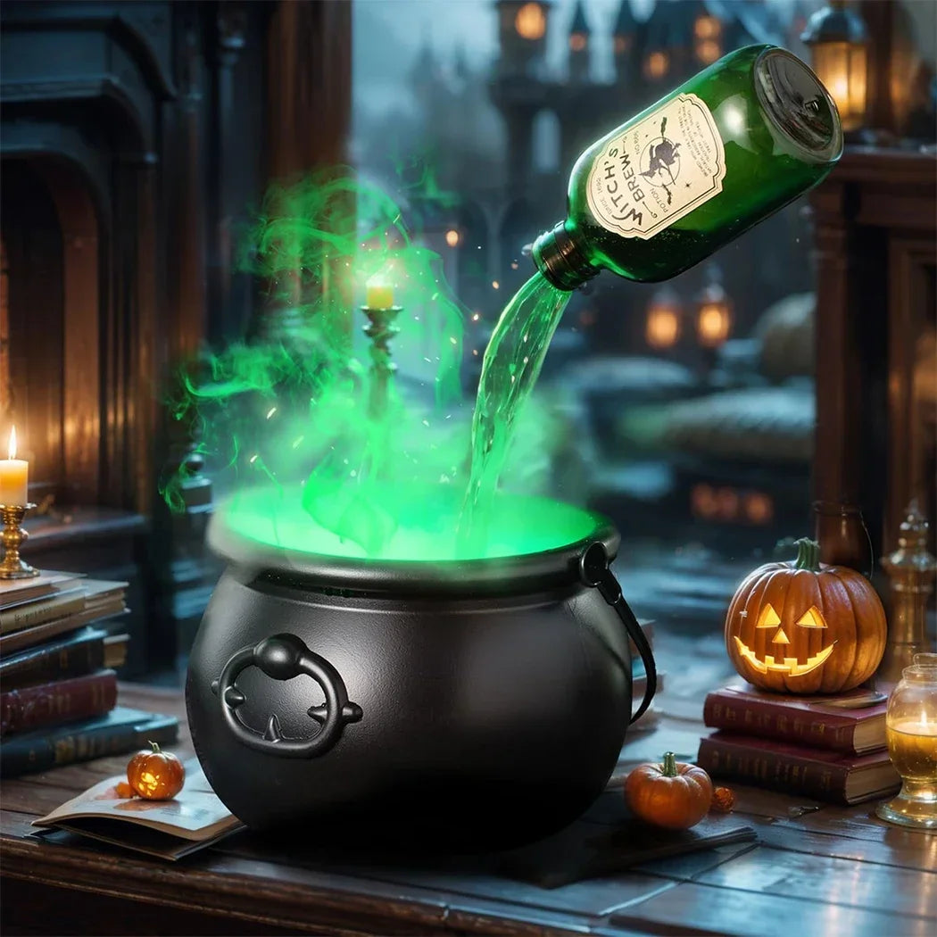 Halloween Hexenkessel mit LED & Nebelmaschine – Schwebende Tränkflasche, Grüner Nebel
