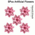 5/10 Stück rosa Weihnachtsglitter künstliche Blumen Weihnachtsbaumschmuck für Zuhause 2025, Weihnachtsschmuck, Neujahrsdekoration, Navidad