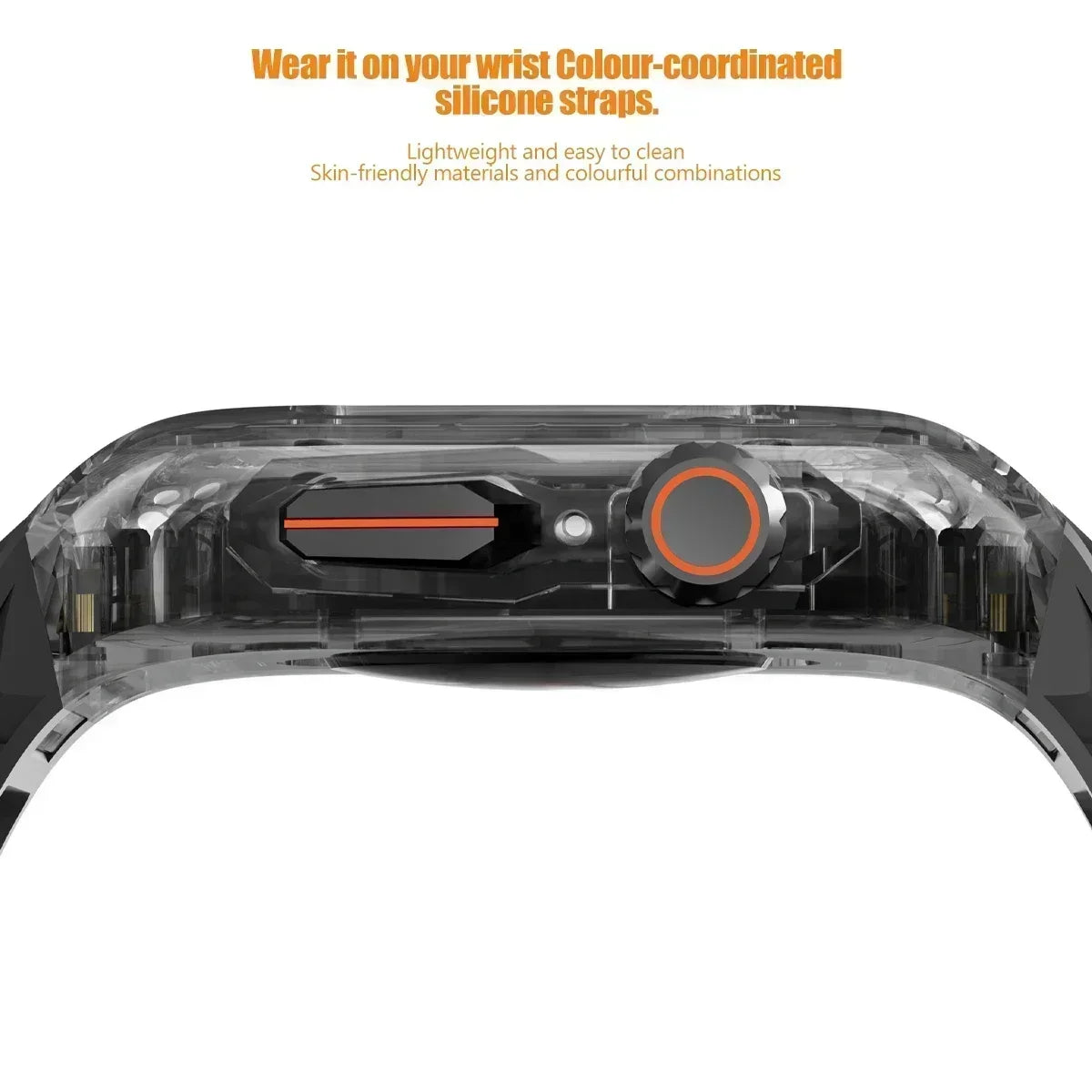 Luxuriöses Modifikations-Mod-Kit für Apple Watch Band-Gehäuse 8 7 45 mm, transparente Lünette, TPU-Armband für IWatch SE 6 5 4 44 mm
