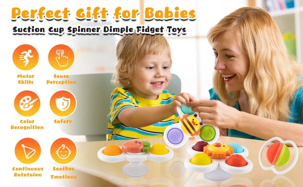 3Pcs Cartoon Insekt Zappeln Saugnapf Spinner Spielzeug Set Pädagogisches Rotierenden Rassel Baby Bad Spielzeug für Kinder